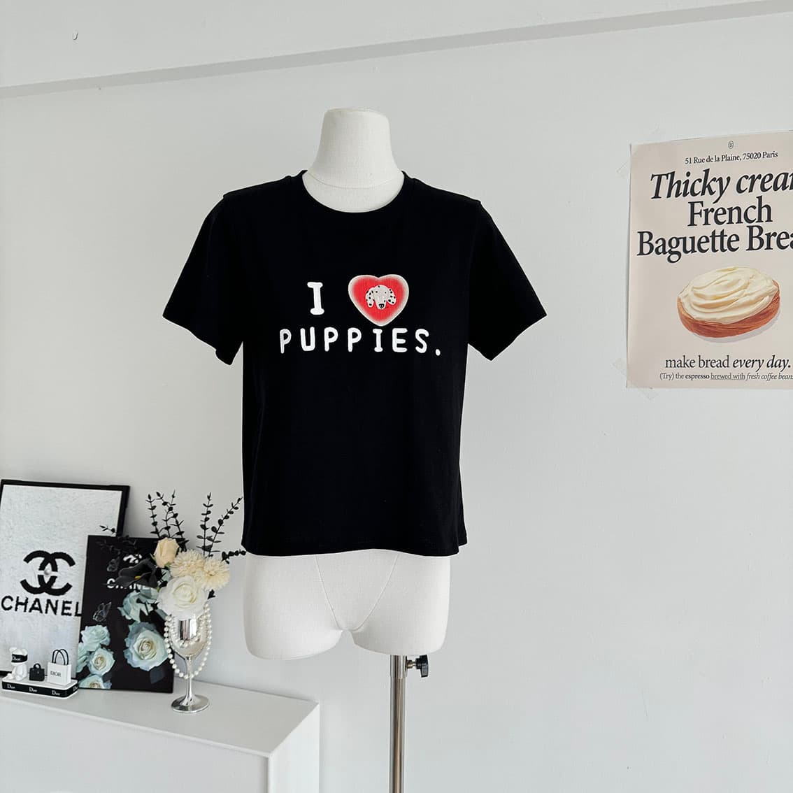 ashenonline ilovepoppies 오리지널 둘 색상 프린트 반팔 하트 강아지 레트로 워싱 티셔츠 상세 이미지 22