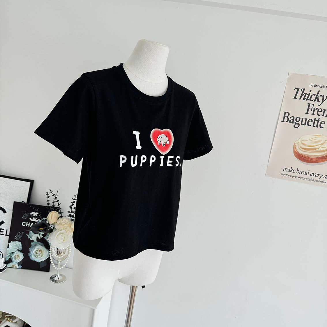 ashenonline ilovepoppies 오리지널 둘 색상 프린트 반팔 하트 강아지 레트로 워싱 티셔츠 상세 이미지 23