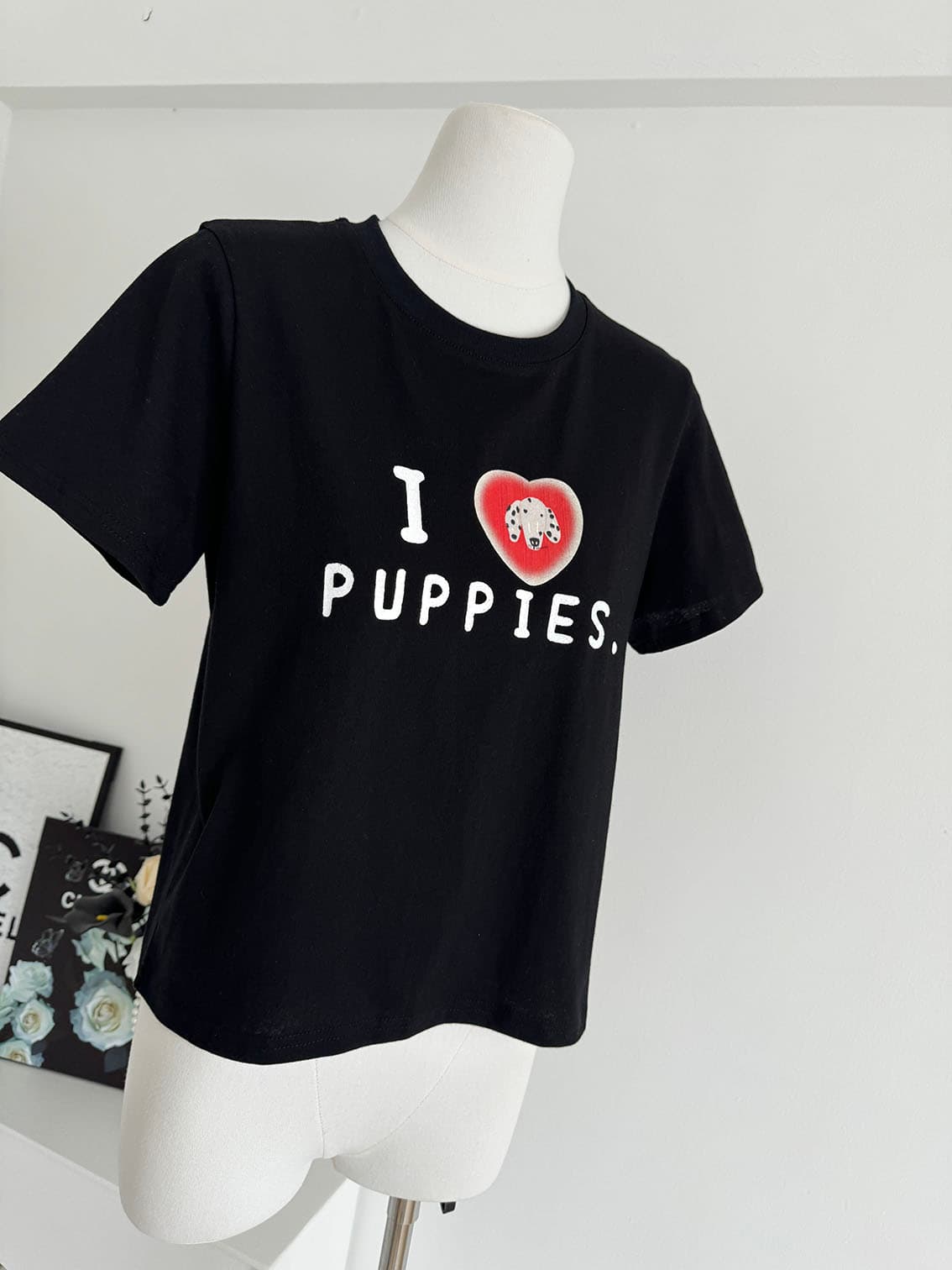 ashenonline ilovepoppies 오리지널 둘 색상 프린트 반팔 하트 강아지 레트로 워싱 티셔츠 상세 이미지 25