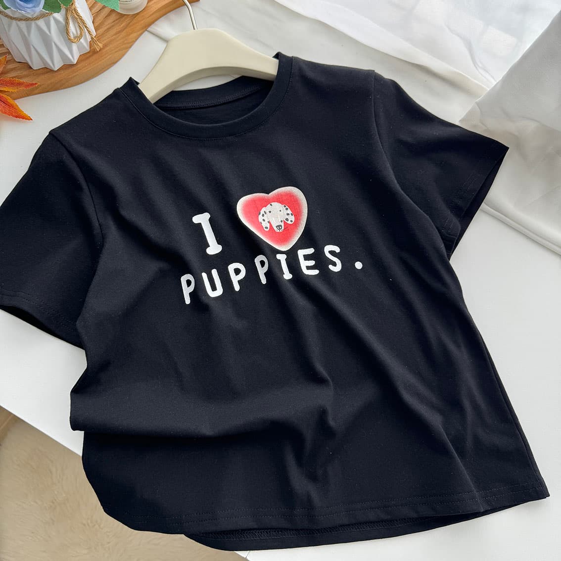 ashenonline ilovepoppies 오리지널 둘 색상 프린트 반팔 하트 강아지 레트로 워싱 티셔츠 상세 이미지 27