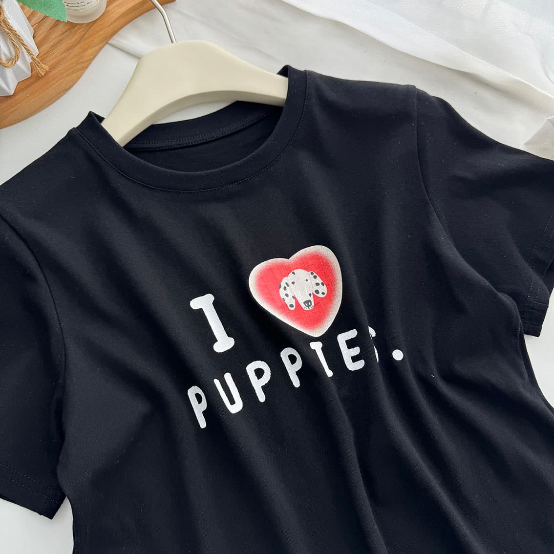 ashenonline ilovepoppies 오리지널 둘 색상 프린트 반팔 하트 강아지 레트로 워싱 티셔츠 상세 이미지 28