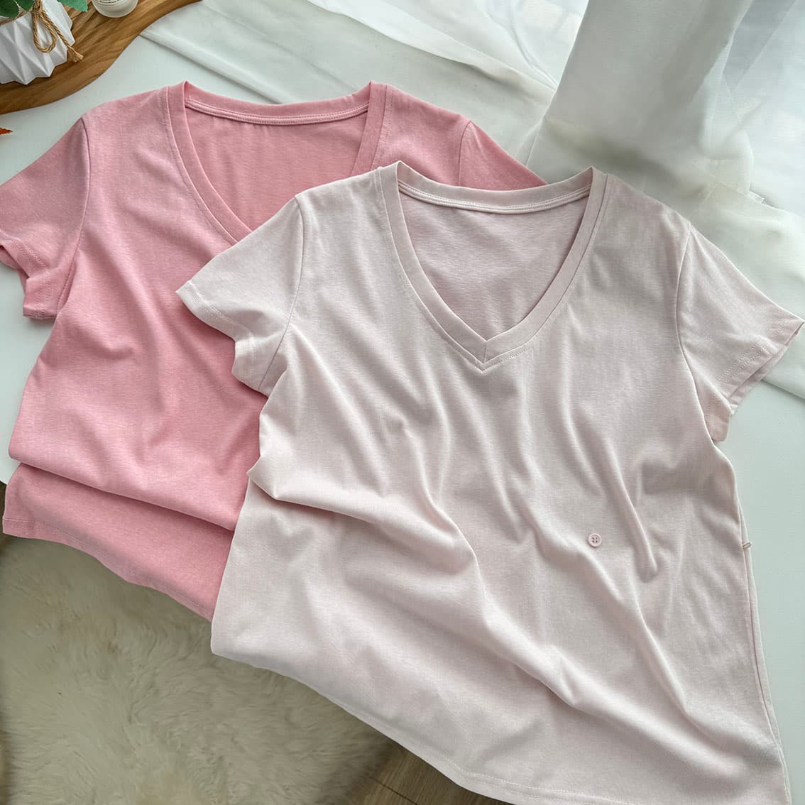ptonumi 다른 학위 분말 V넥 눈꽃 면 마이크로 긍정적 인 어깨 반팔 티셔츠 여성 한 부서 한 마디 다용도 반신 스커트 상세 이미지 17