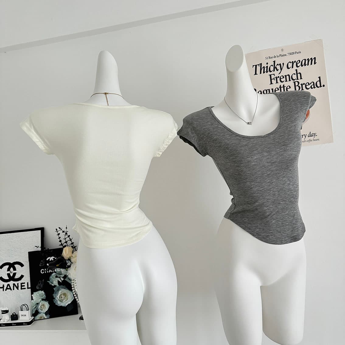 chicyou 활력 작은 날다 소매 슬림해 보이는 슈퍼 편안한 라이 경기 서울 V넥 반팔 tee 상세 이미지 5