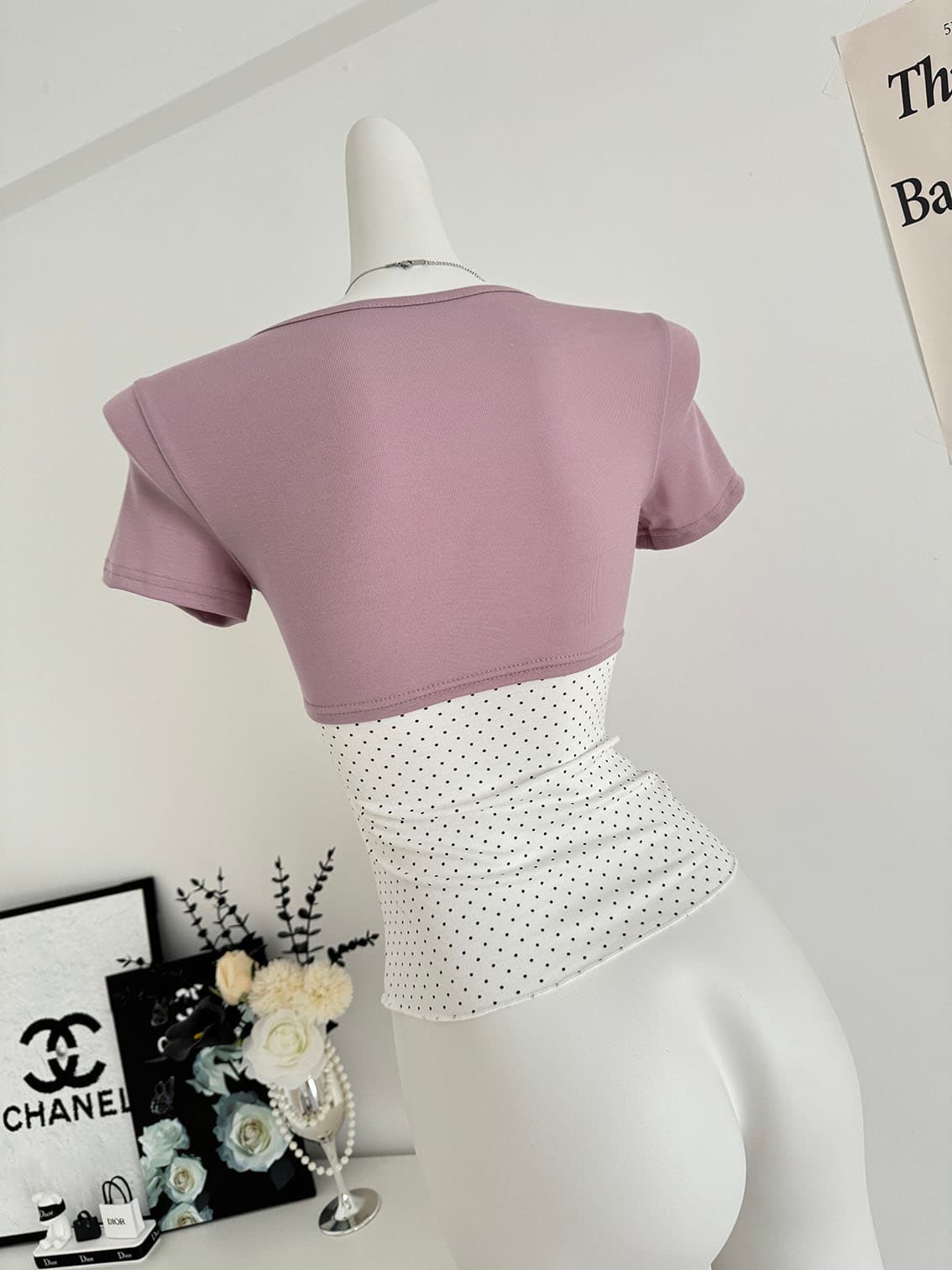 callmeear 배색 나비 매듭 티셔츠 패치워크 디자인 센스 페이크 레이어드 u 칼라 반팔 맨위 여성 여름 상세 이미지 26