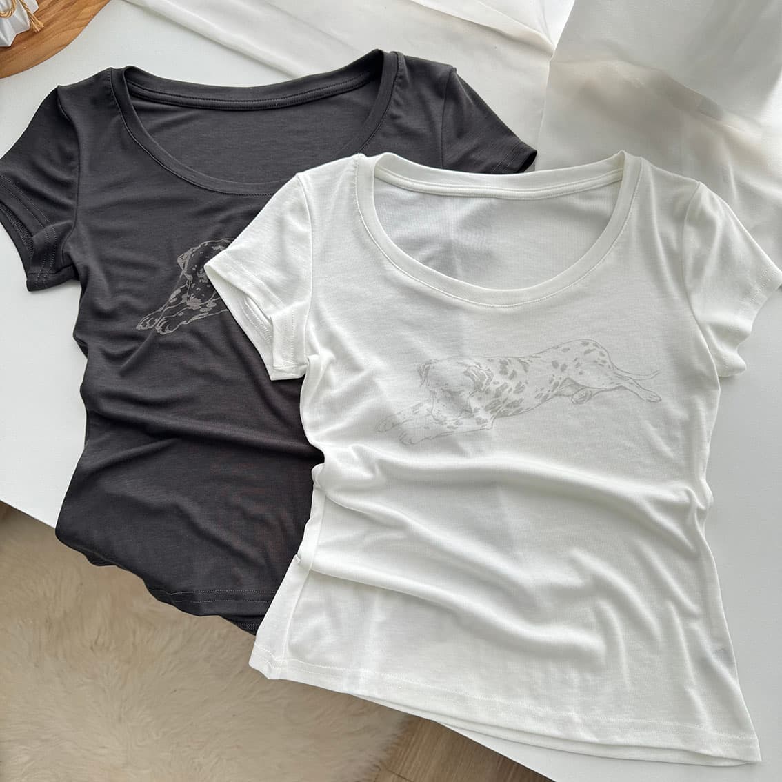 검은 콩 흠 lucky 강아지 라이 경기 서울 아세트산 달마 시안 프린트 티셔츠 통기성 차가운 센스 대 라운드 넥 반팔 이미지 6