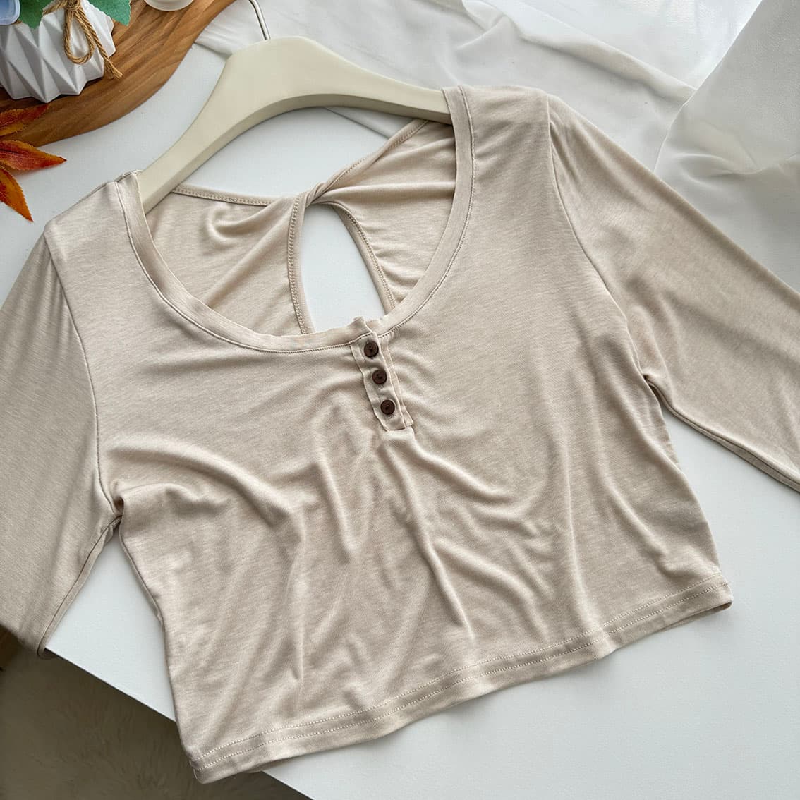 jmshop 바람둥이 느슨함 부서 주간 실크 양모 긴팔 티셔츠 레이스 레이스 행침 목 슬립 캐주얼 바지 세트 상세 이미지 16