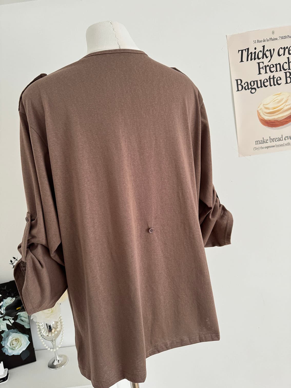 차가운 가죽 itspipi 暮 회색 브라운 느긋한 센스 폴로 칼라 맨위 여성 루즈핏 슬림해 보이는 긴팔 커피 색상 캐주얼 셔츠 상세 이미지 10