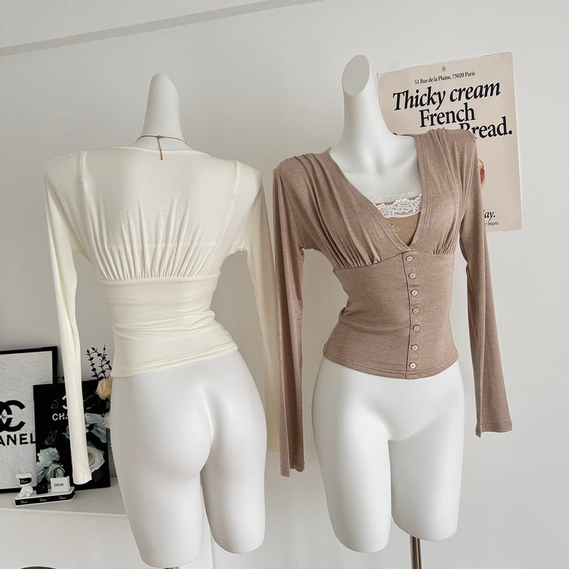 jmshop 하트 비트 메모 가게 순수한 욕망 V넥 허리 수축 슬림해 보이는 니트 스웨터 나만의 것을 가져와 라. 가슴 패드 레이스 슬립 세트 상세 이미지 5