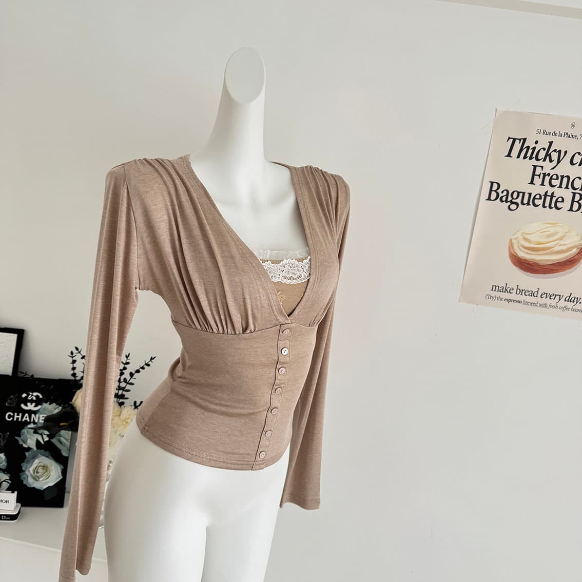 jmshop 하트 비트 메모 가게 순수한 욕망 V넥 허리 수축 슬림해 보이는 니트 스웨터 나만의 것을 가져와 라. 가슴 패드 레이스 슬립 세트 상세 이미지 21