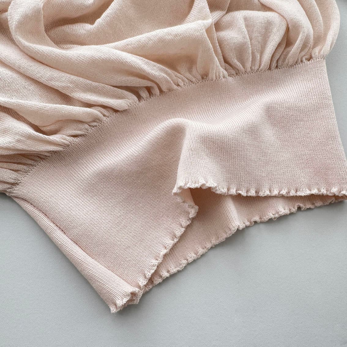 oyff 어디서? 어디서? 와라. 싱글 아마 차가운 셔츠 대 네클라인 펌프 Pleat 긴팔 비스듬한 어깨 니트 맨위 몸매 가꾸기 작은 셔츠 상세 이미지 12