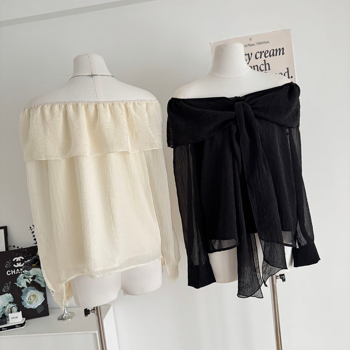 if 오프숄더 맨위 여성 가을 의상 얇은 스타일 망토 숄 기본 셔츠 디자인 센스 나비 매듭 화이트 긴팔 셔츠 상세 이미지 5