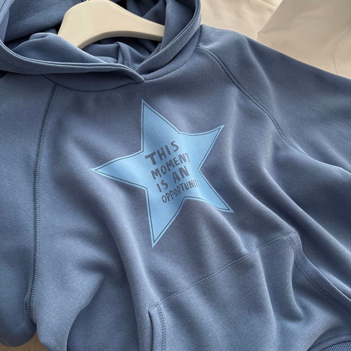 yookson vintage star 높음 그램 다시 하다 오래된 오각형 별 루즈핏 풀오버 후드 티 스웨터 여성 상세 이미지 10