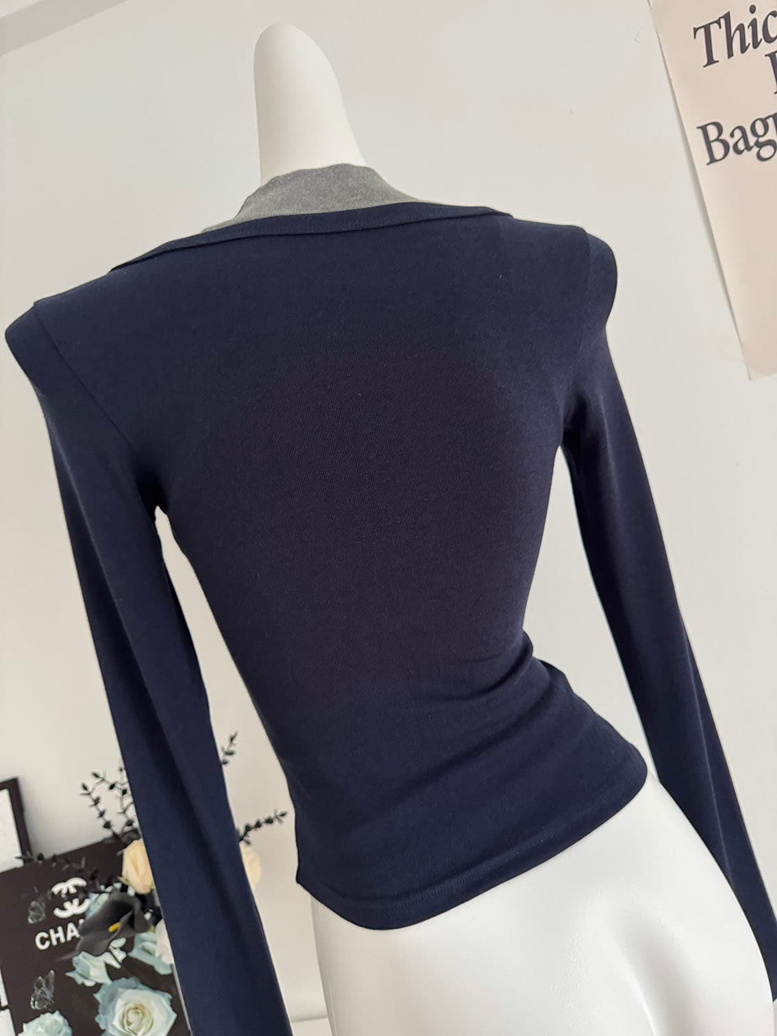 farte shop 서울 유럽 니켈 회색 조끼 V넥 파란색 오픈 가디건 두 조각 여성 세트 봄 가을 맨위 상세 이미지 8