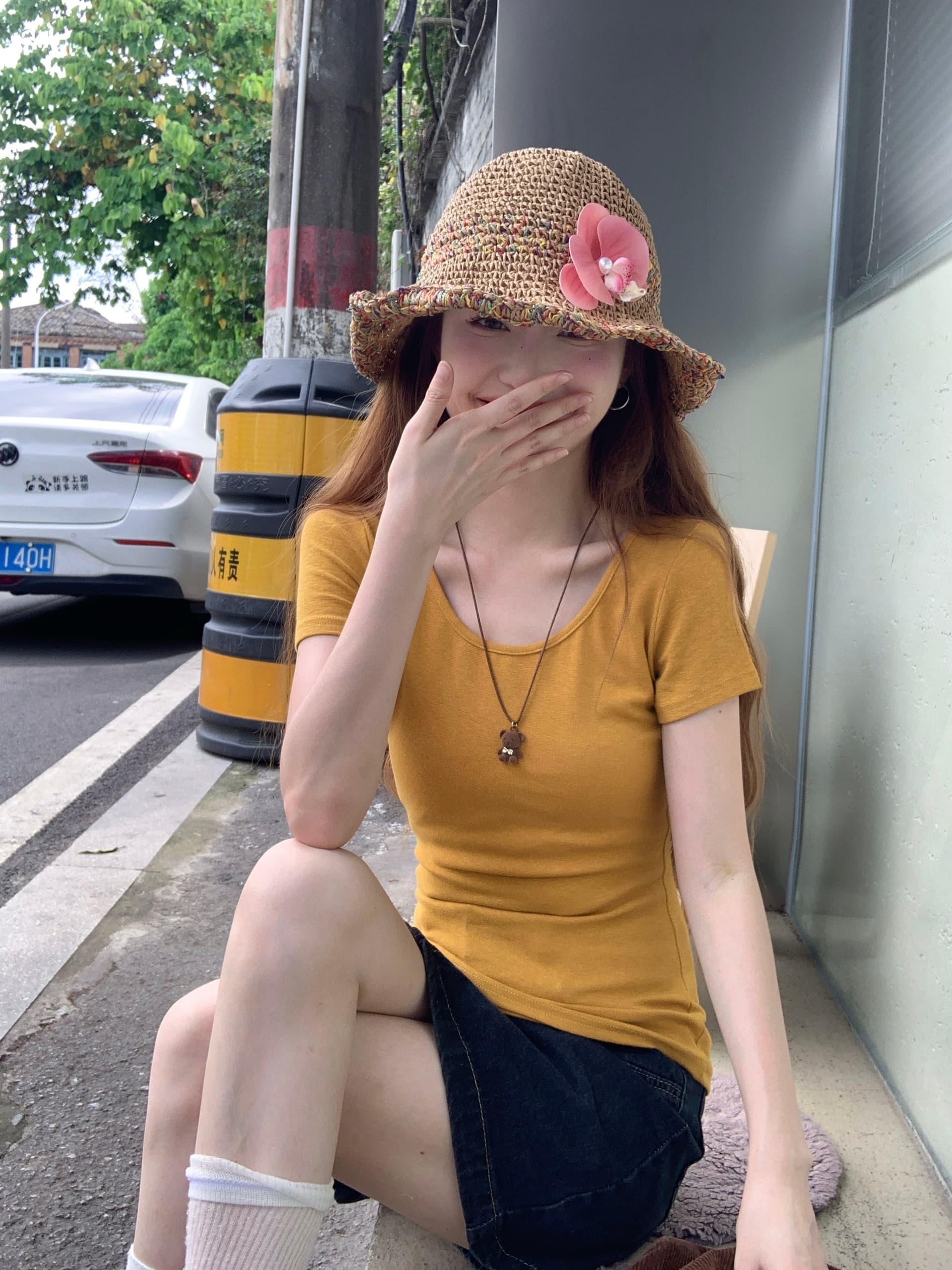 대나무 마디 양모 u 칼라 긍정적 인 어깨 반팔 티셔츠 여성 여름 몸매 가꾸기 슬림해 보이는 핫걸 패션 다용도 단색 빅 사이즈 맨위 상세 이미지 16