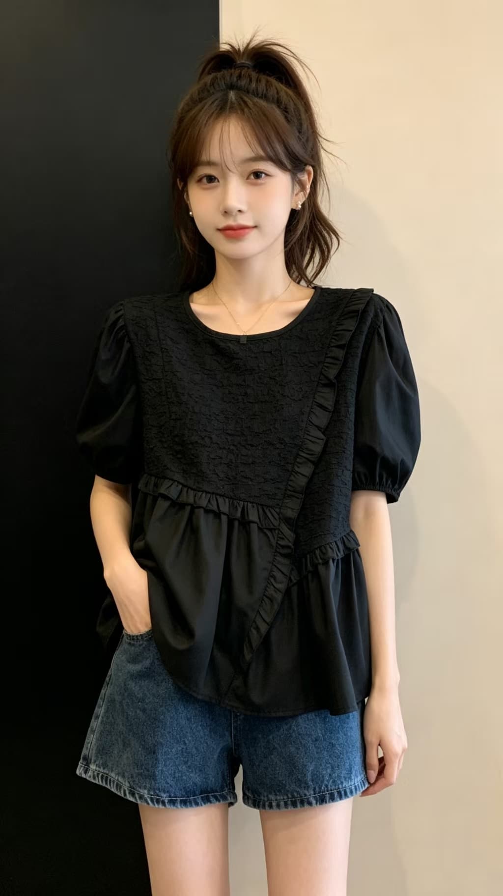 2026 여름 얇은 스타일 반팔 쉬폰 블라우스 여성 의류 여름 드레스 표지 배 맨위 루즈핏 다용도 품격 상세 이미지 1