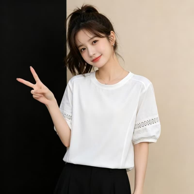 2026 새로운 홀로우 아웃 패치워크 빅 사이즈 반팔 티셔츠 폭발 슈퍼 화재 연령 감소 반소매 여름 디자인 센스 맨위 상세 이미지 4