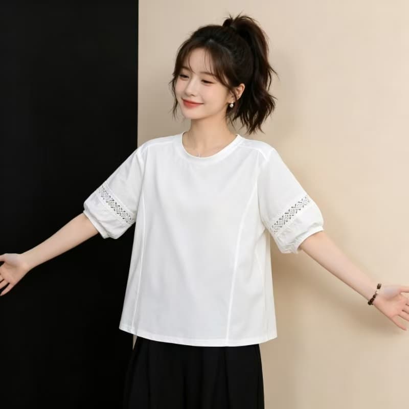 2026 새로운 홀로우 아웃 패치워크 빅 사이즈 반팔 티셔츠 폭발 슈퍼 화재 연령 감소 반소매 여름 디자인 센스 맨위 상세 이미지 10