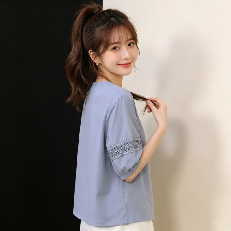 2026 새로운 홀로우 아웃 패치워크 빅 사이즈 반팔 티셔츠 폭발 슈퍼 화재 연령 감소 반소매 여름 디자인 센스 맨위 상세 이미지 12