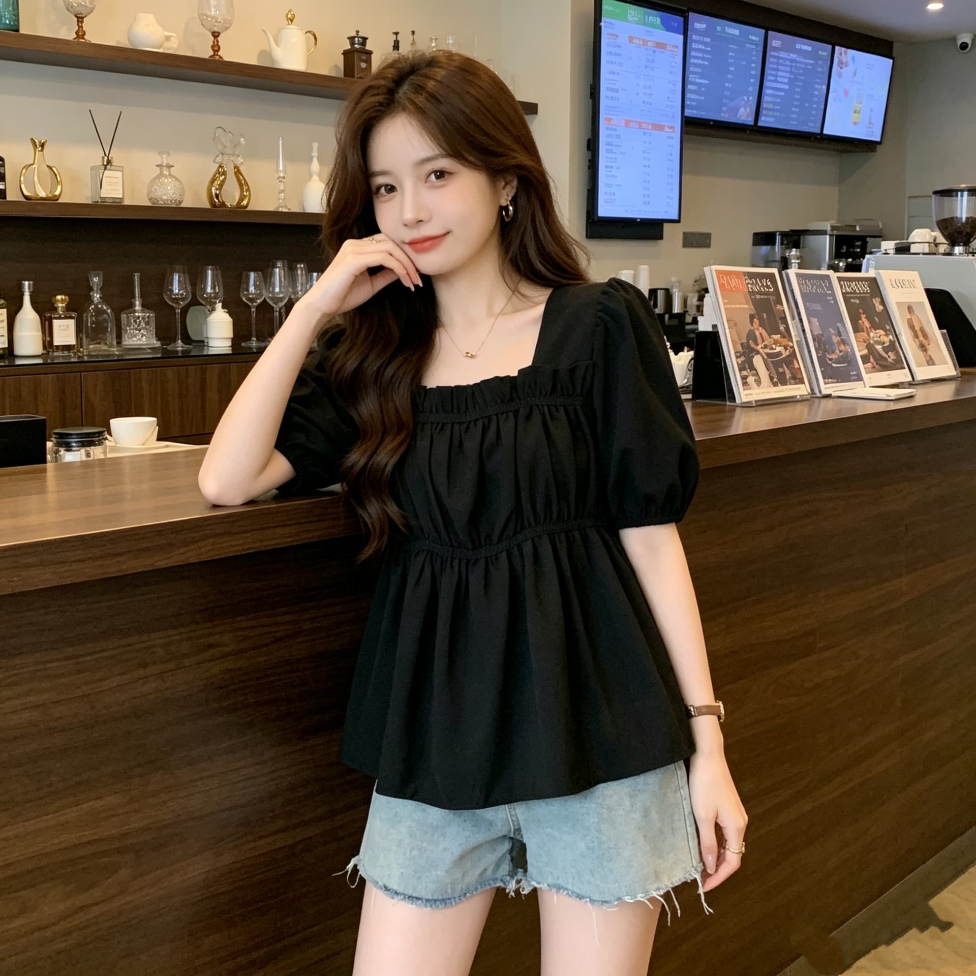 2026 빅 사이즈 여성 의류 여름 드레스 새로운 디자인 센스 패션 다용도 루즈핏 슬림해 보이는 검정색 반팔 맨위 이미지 4
