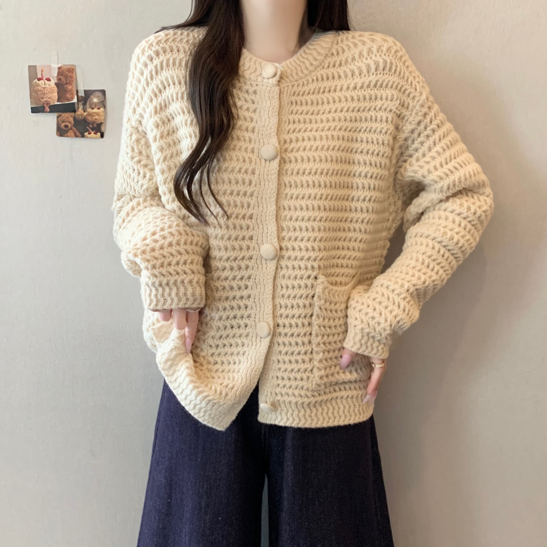 한 부서 부드러운 느긋한 바람 두꺼운 바늘 싱글 줄 버튼 니트 스웨터 새로운 분위기 센스 다용도 슬림해 보이는 스웨터 트렌디 섹션 재킷 상세 이미지 3
