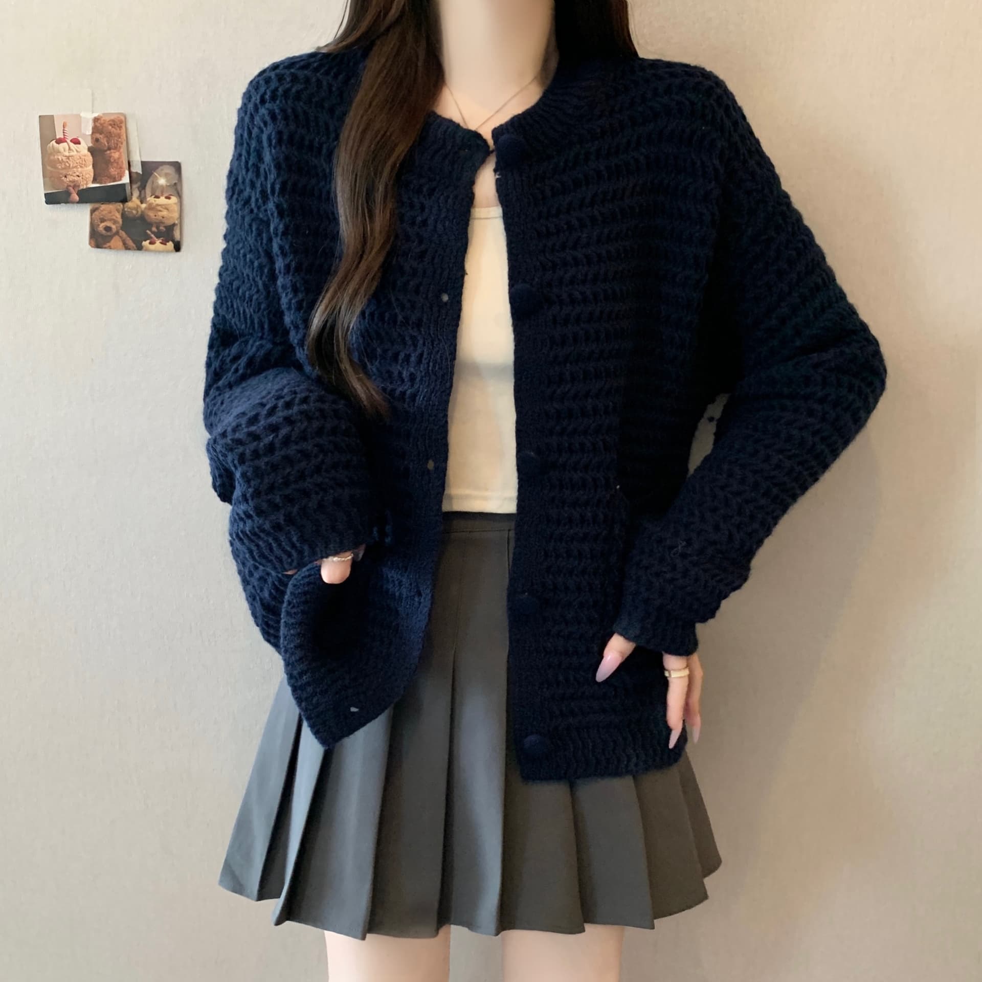 한 부서 부드러운 느긋한 바람 두꺼운 바늘 싱글 줄 버튼 니트 스웨터 새로운 분위기 센스 다용도 슬림해 보이는 스웨터 트렌디 섹션 재킷 상세 이미지 15