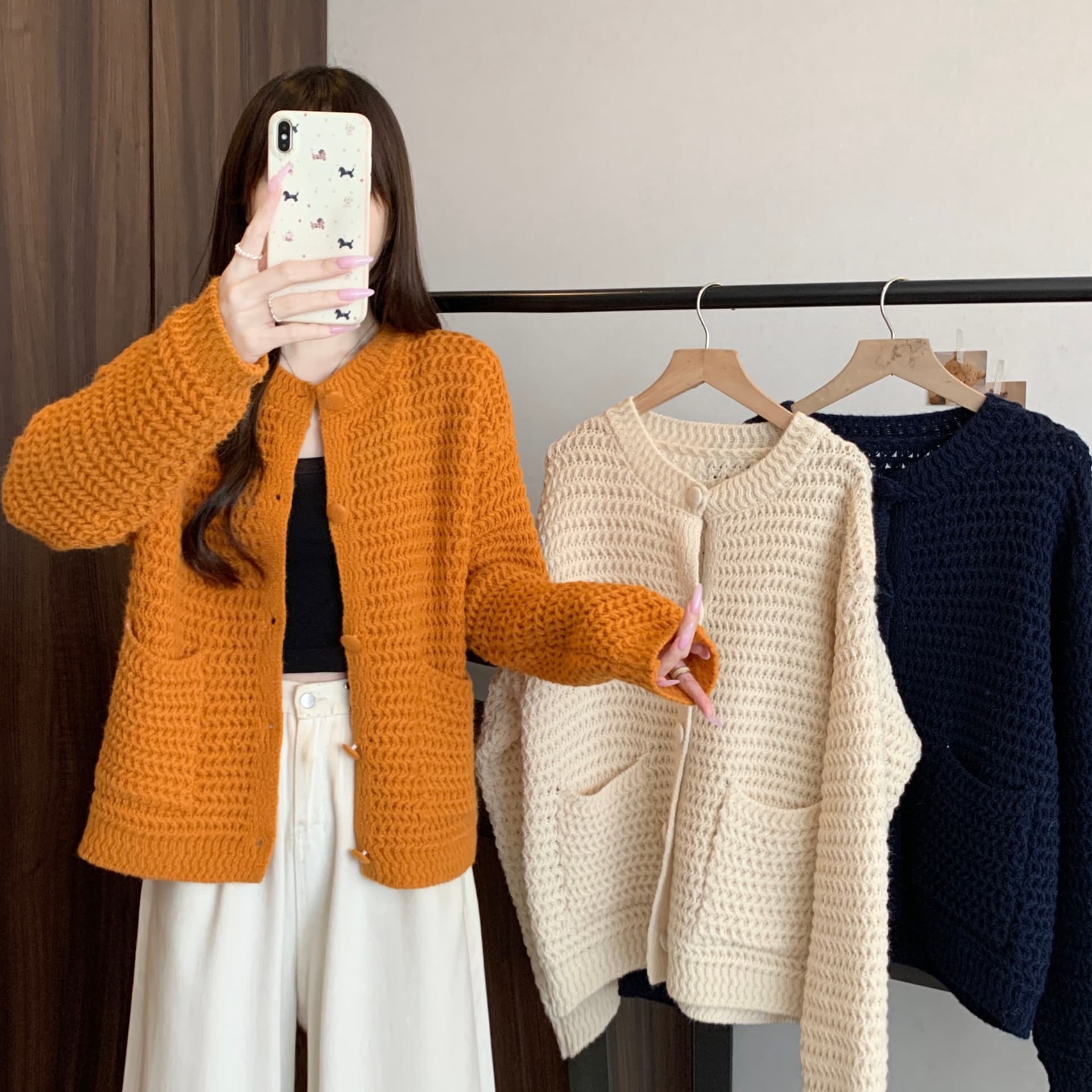 한 부서 부드러운 느긋한 바람 두꺼운 바늘 싱글 줄 버튼 니트 스웨터 새로운 분위기 센스 다용도 슬림해 보이는 스웨터 트렌디 섹션 재킷 상세 이미지 27