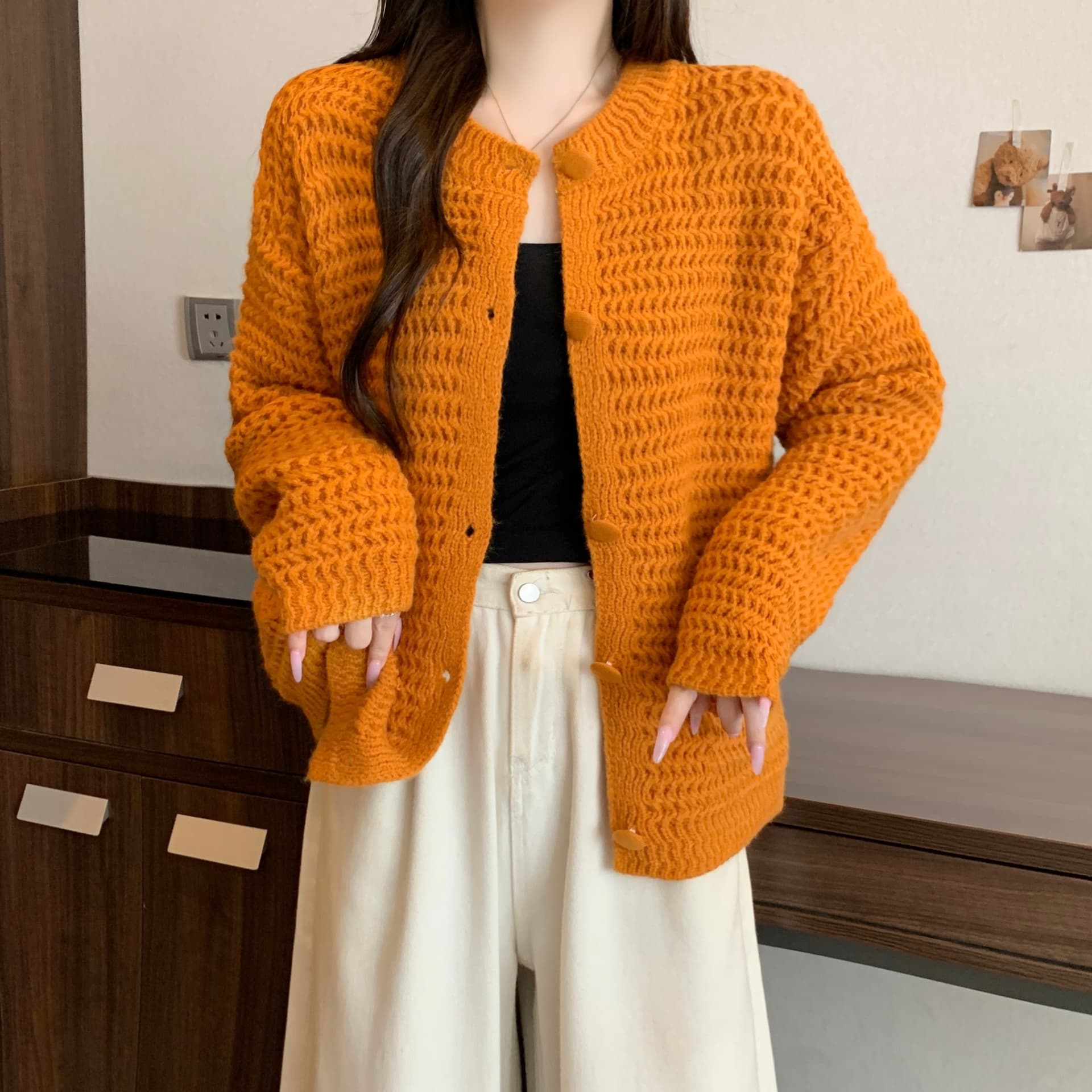 한 부서 부드러운 느긋한 바람 두꺼운 바늘 싱글 줄 버튼 니트 스웨터 새로운 분위기 센스 다용도 슬림해 보이는 스웨터 트렌디 섹션 재킷 상세 이미지 23