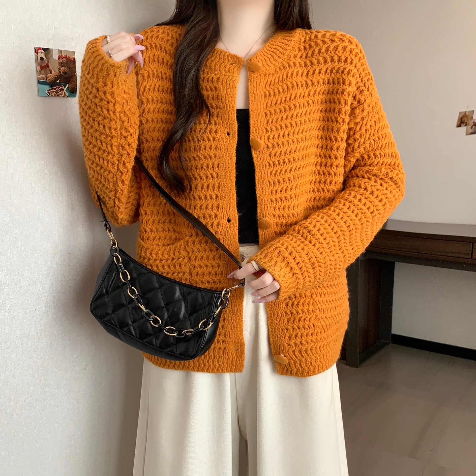 한 부서 부드러운 느긋한 바람 두꺼운 바늘 싱글 줄 버튼 니트 스웨터 새로운 분위기 센스 다용도 슬림해 보이는 스웨터 트렌디 섹션 재킷 상세 이미지 25