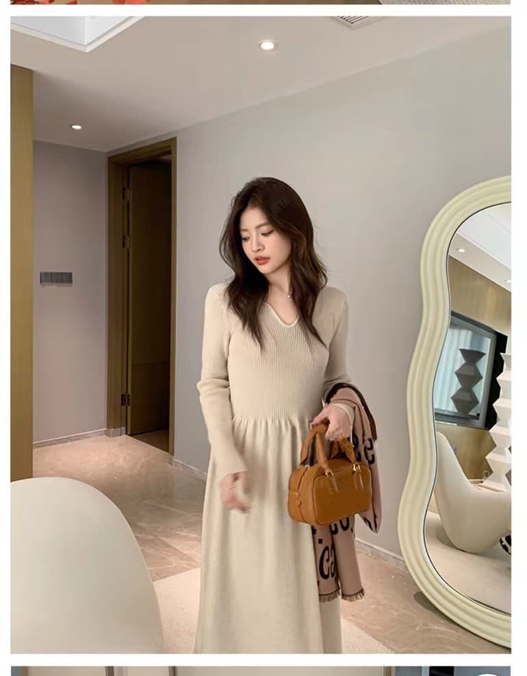 신제품 임산부 가을 의상 드레스 2026 새로운 한국 스타일 루즈핏 미니멀리즘 외국 가스 V넥 니트 출산 스커트 봄 가을 상세 이미지 37