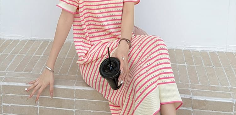 실사 임산부 드레스 여름 드레스 2026 새로운 한 부서 Chic 폴로 칼라 스트라이프 꽃 홀로우 아웃 얼음 실크 롱 스커트 상세 이미지 46
