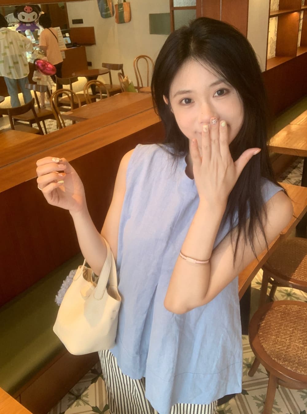 실사 민소매 작은 대중 Chic 주름 조끼 셔츠 스탠드 칼라 루즈핏 캐주얼 맨위 여성 상세 이미지 19