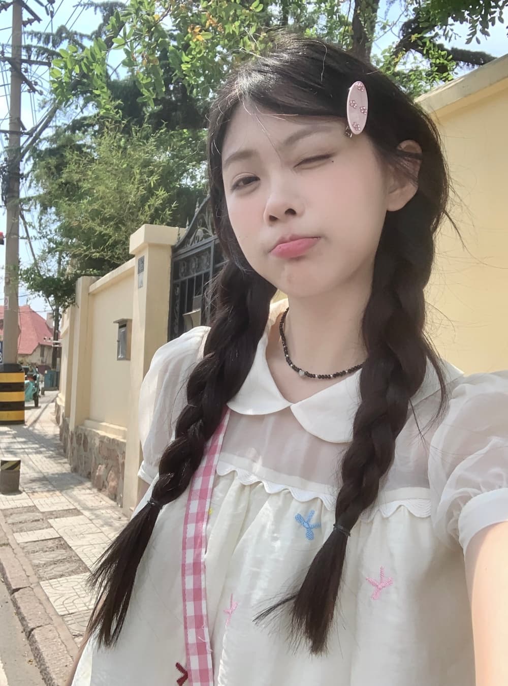 실사 한 부서 여름 자수 나비 매듭 소녀 달콤함 베이비 칼라 쇼트 스타일 여성 드레스 상세 이미지 5