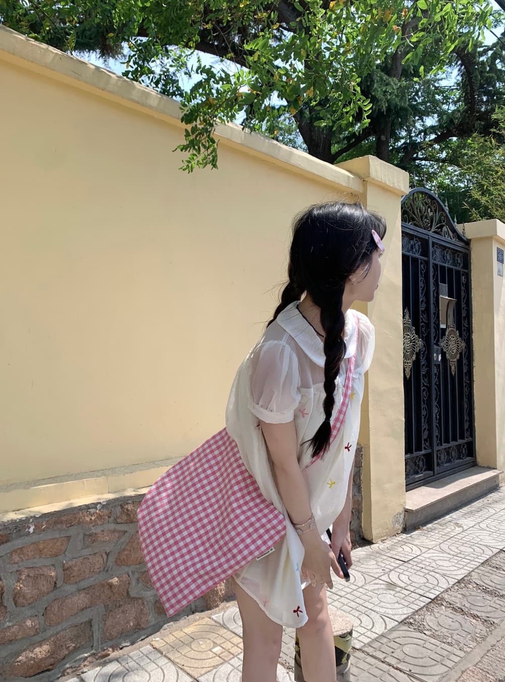 실사 한 부서 여름 자수 나비 매듭 소녀 달콤함 베이비 칼라 쇼트 스타일 여성 드레스 상세 이미지 9