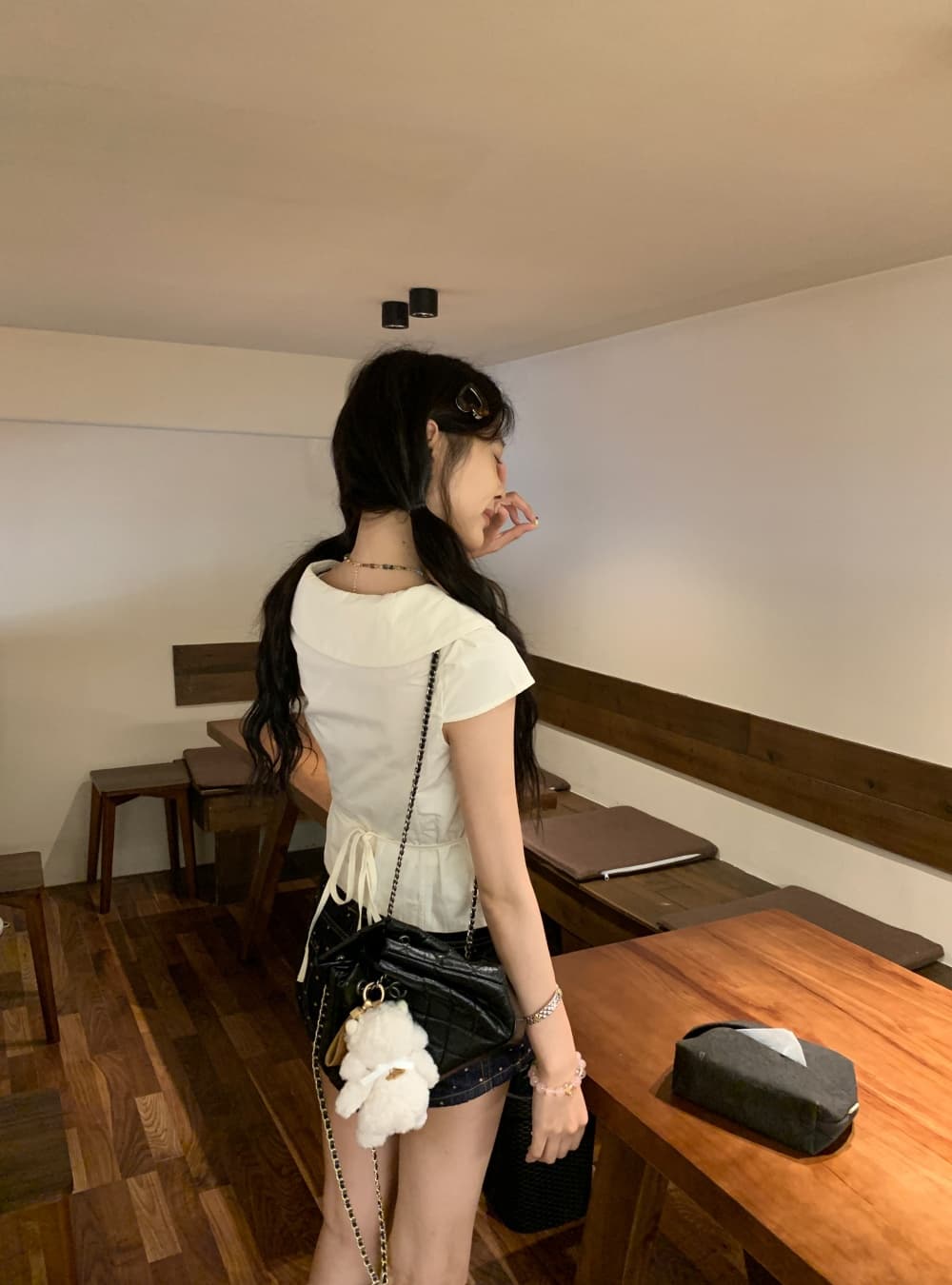 실사 여름 한 부서 몸매 가꾸기 베이비 칼라 폴로 칼라 달콤함 연령 감소 다용도 셔츠 여성용 짧은 소매 맨위 여성 상세 이미지 7