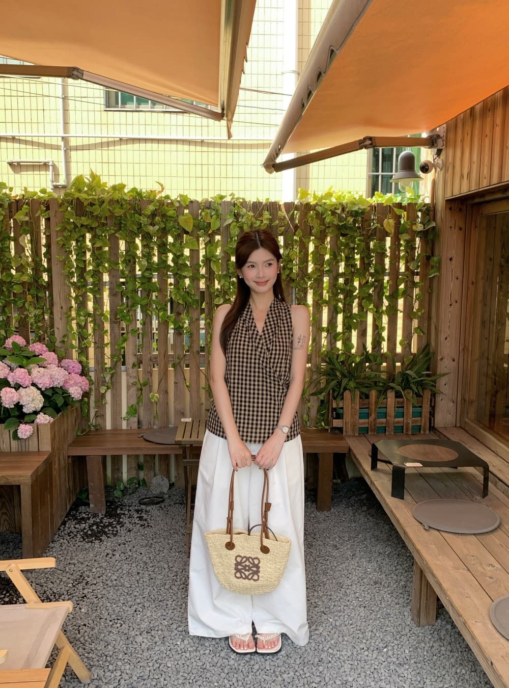 실사 여름 새로운 한국 스타일 패션 다용도 체크무늬 V넥 맨위 민소매 레이스업 조끼 둘 착용 작은 셔츠 여성 상세 이미지 18