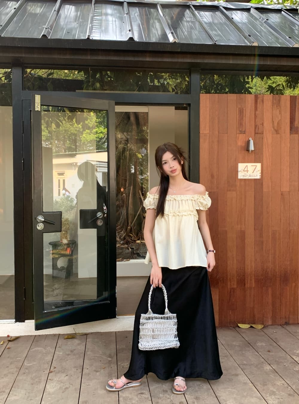 실사 여름 달콤한 차 한 부서 달콤함 부드러운 프릴 거품 소매 오프숄더 반팔 셔츠 맨위 여성 상세 이미지 19
