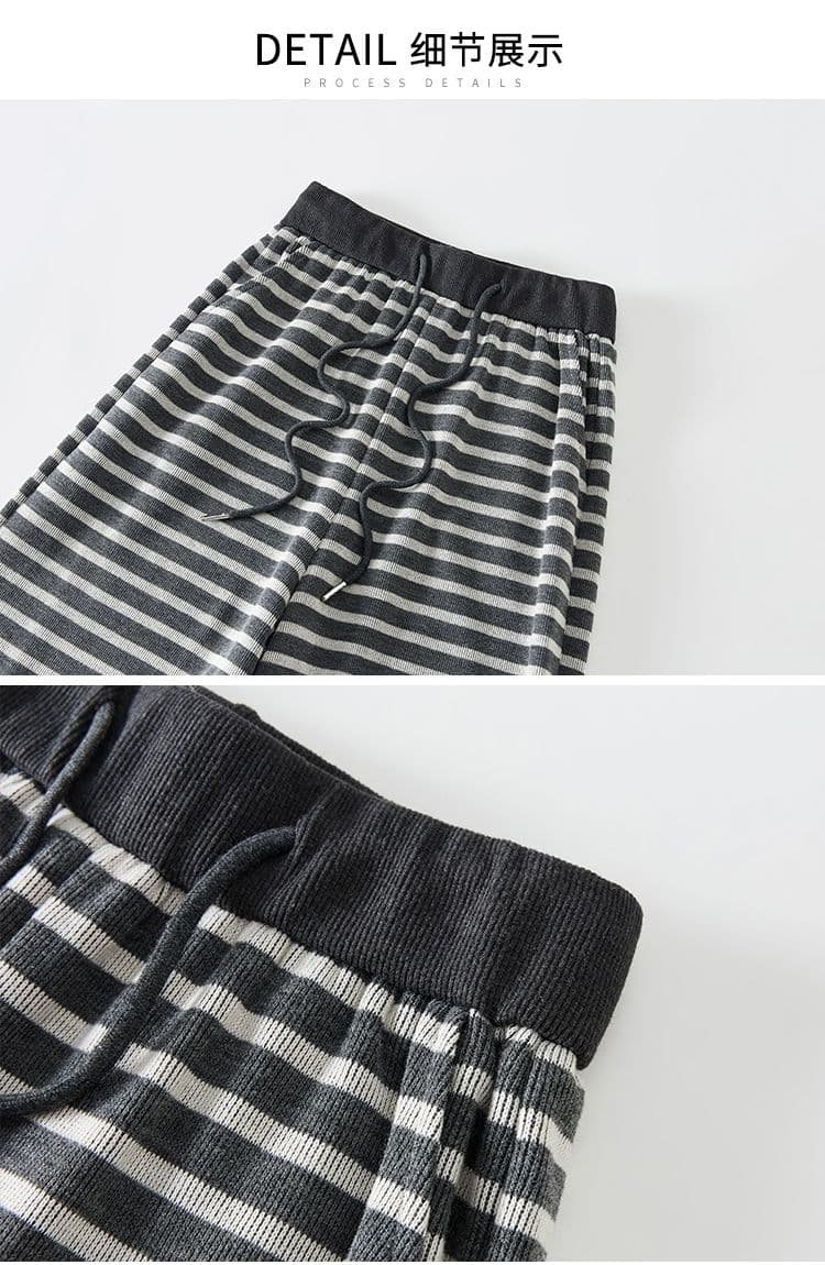 양모 스트라이프 레트로 스트라이프 니트 와이드 레깅스 바지 가을 펌프 로프 슬림해 보이는 느긋한 도루 가을 센스 캐주얼 바닥 청소 바지 상세 이미지 51