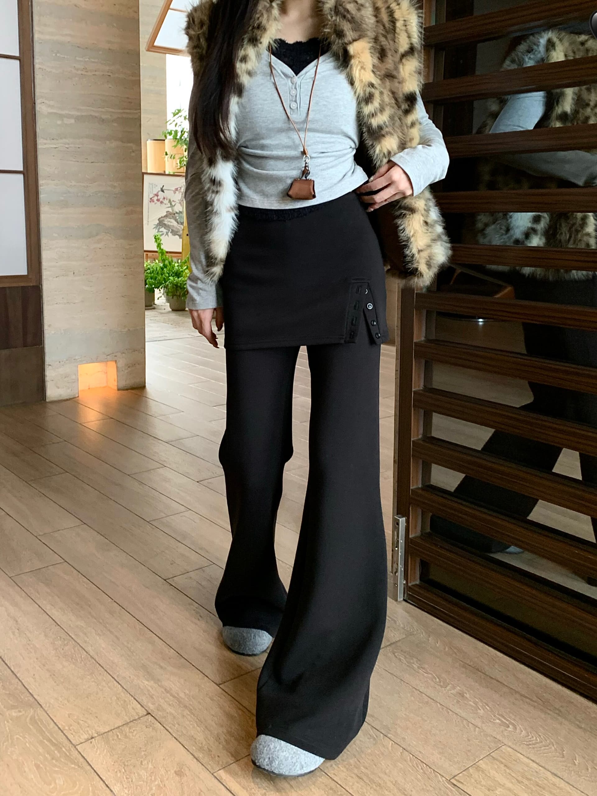 빈 가스 층 작은 대중 Chic 랩스커트팬츠 바지 아이들 새로운 하이웨이스트 나팔 바지 바닥 청소 와이드 레그 팬츠