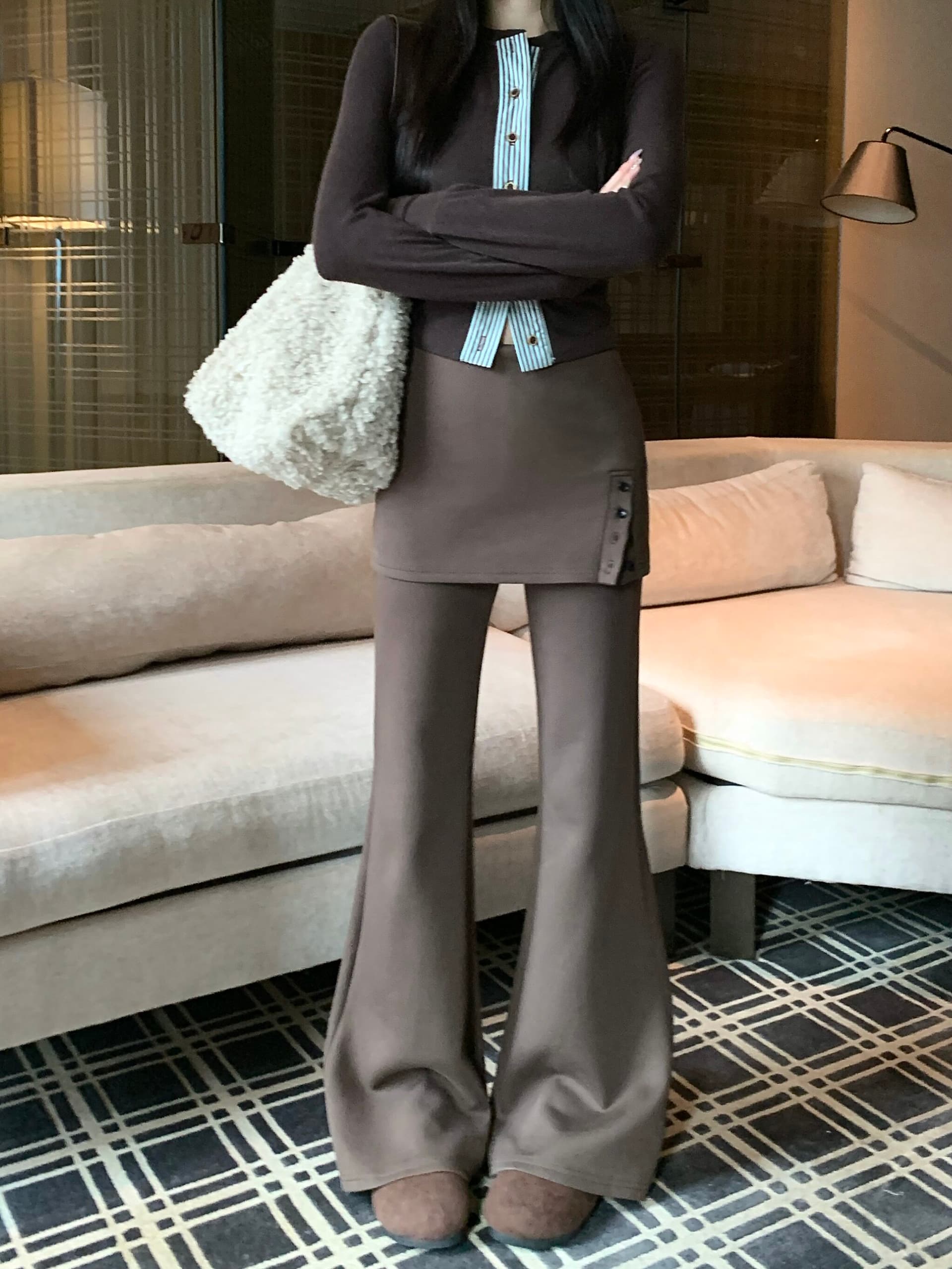 빈 가스 층 작은 대중 Chic 랩스커트팬츠 바지 아이들 새로운 하이웨이스트 나팔 바지 바닥 청소 와이드 레그 팬츠 이미지 2