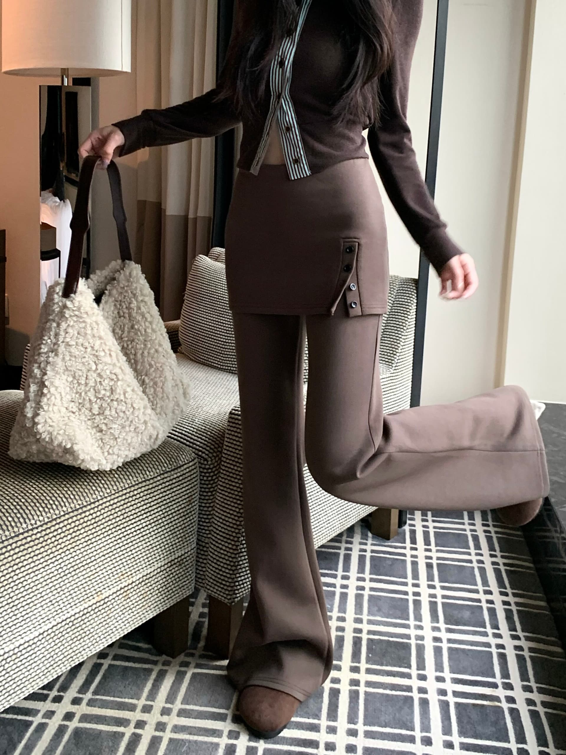 빈 가스 층 작은 대중 Chic 랩스커트팬츠 바지 아이들 새로운 하이웨이스트 나팔 바지 바닥 청소 와이드 레그 팬츠 상세 이미지 8