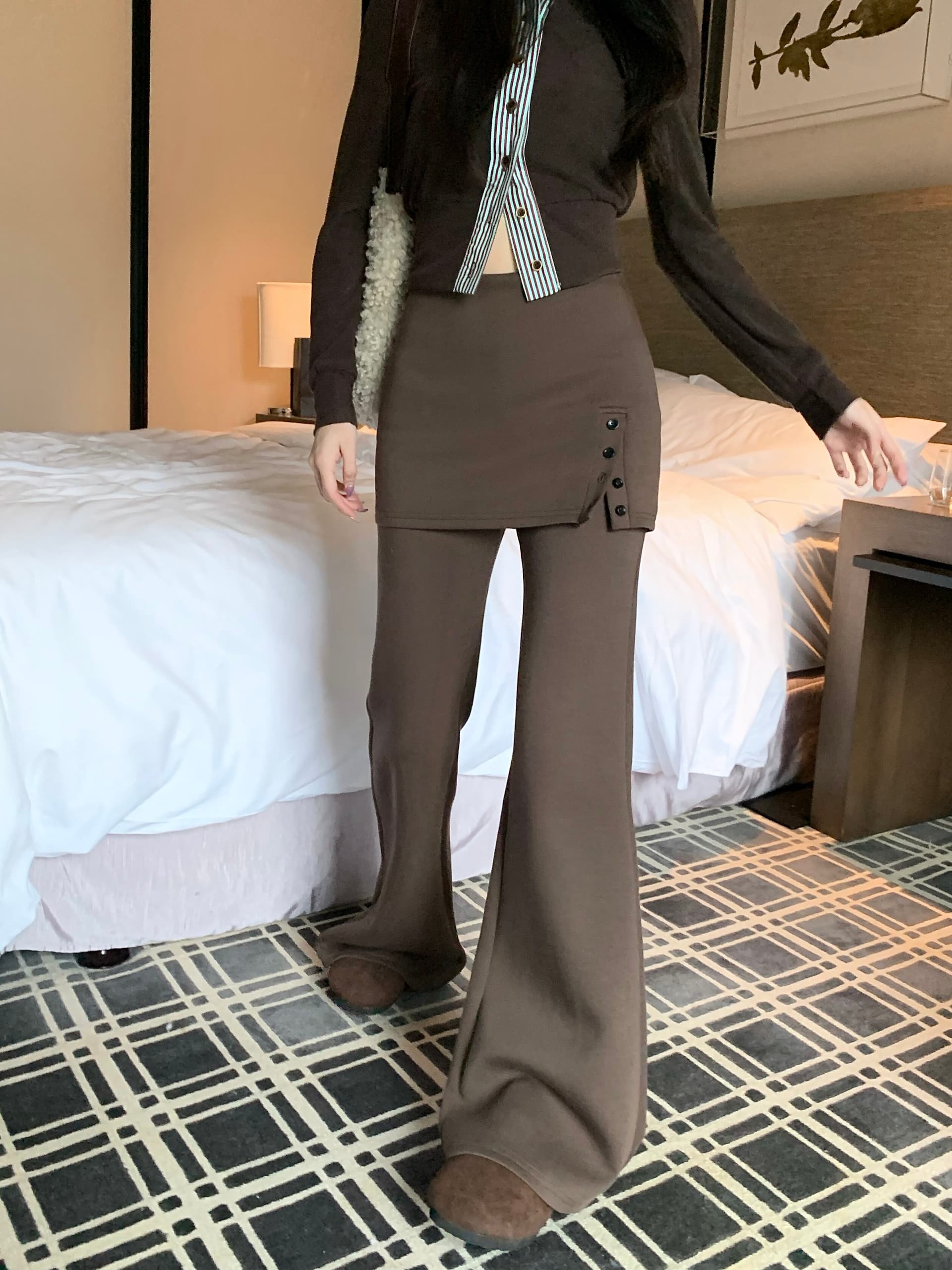 빈 가스 층 작은 대중 Chic 랩스커트팬츠 바지 아이들 새로운 하이웨이스트 나팔 바지 바닥 청소 와이드 레그 팬츠 상세 이미지 10