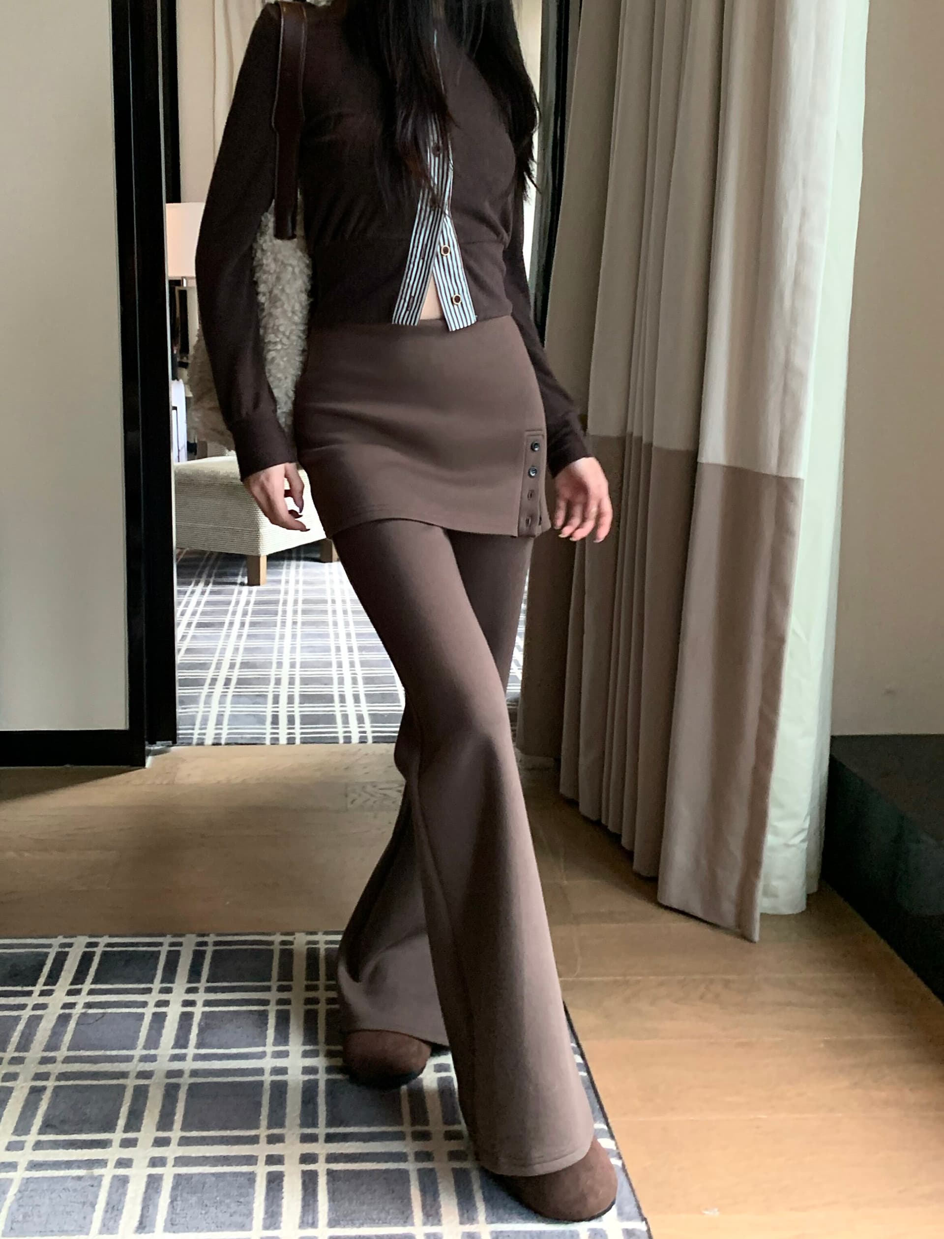 빈 가스 층 작은 대중 Chic 랩스커트팬츠 바지 아이들 새로운 하이웨이스트 나팔 바지 바닥 청소 와이드 레그 팬츠 상세 이미지 12