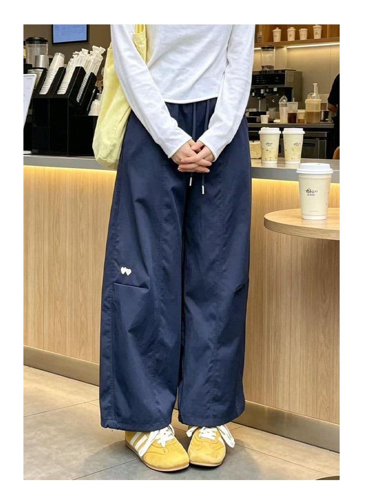 자수 넓은 다리 속도 건조한 워크웨어 팬츠 여성 여름 스트레이트 루즈핏 슬림해 보이는 캐주얼 운동 바지 상세 이미지 15