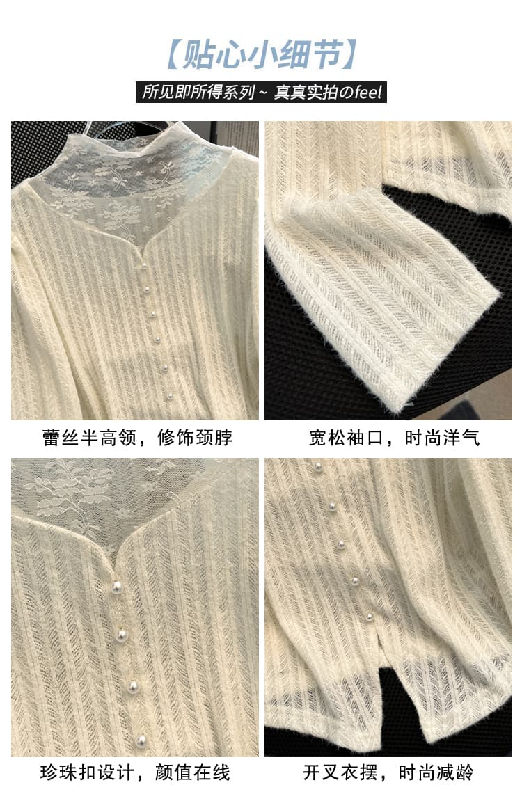 봄 드레스 새로운 패션 외국 가스 페이크 레이어드 패치워크 레이스 셔츠 만나는 작은 셔츠 품격 슬림해 보이는 반하이넥 맨위 상세 이미지 5