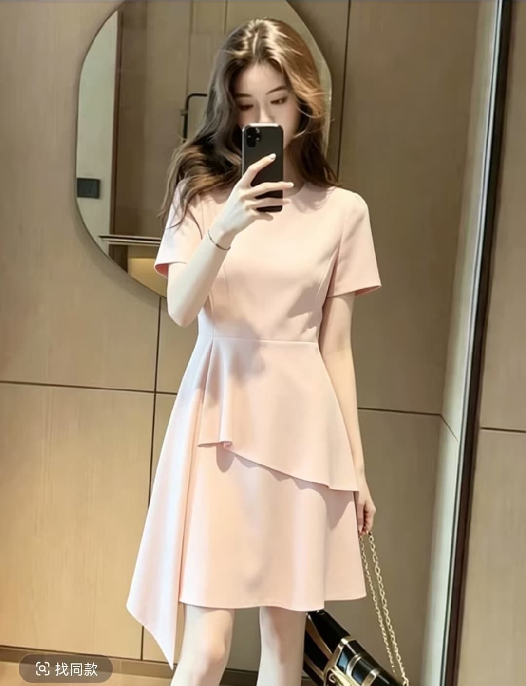 프랑스식 품격 불규칙 프릴 핑크색 반팔 라운드 넥 허리 수축 슬림해 보이는 여름 여성 드레스 2026 새로운 이미지 2