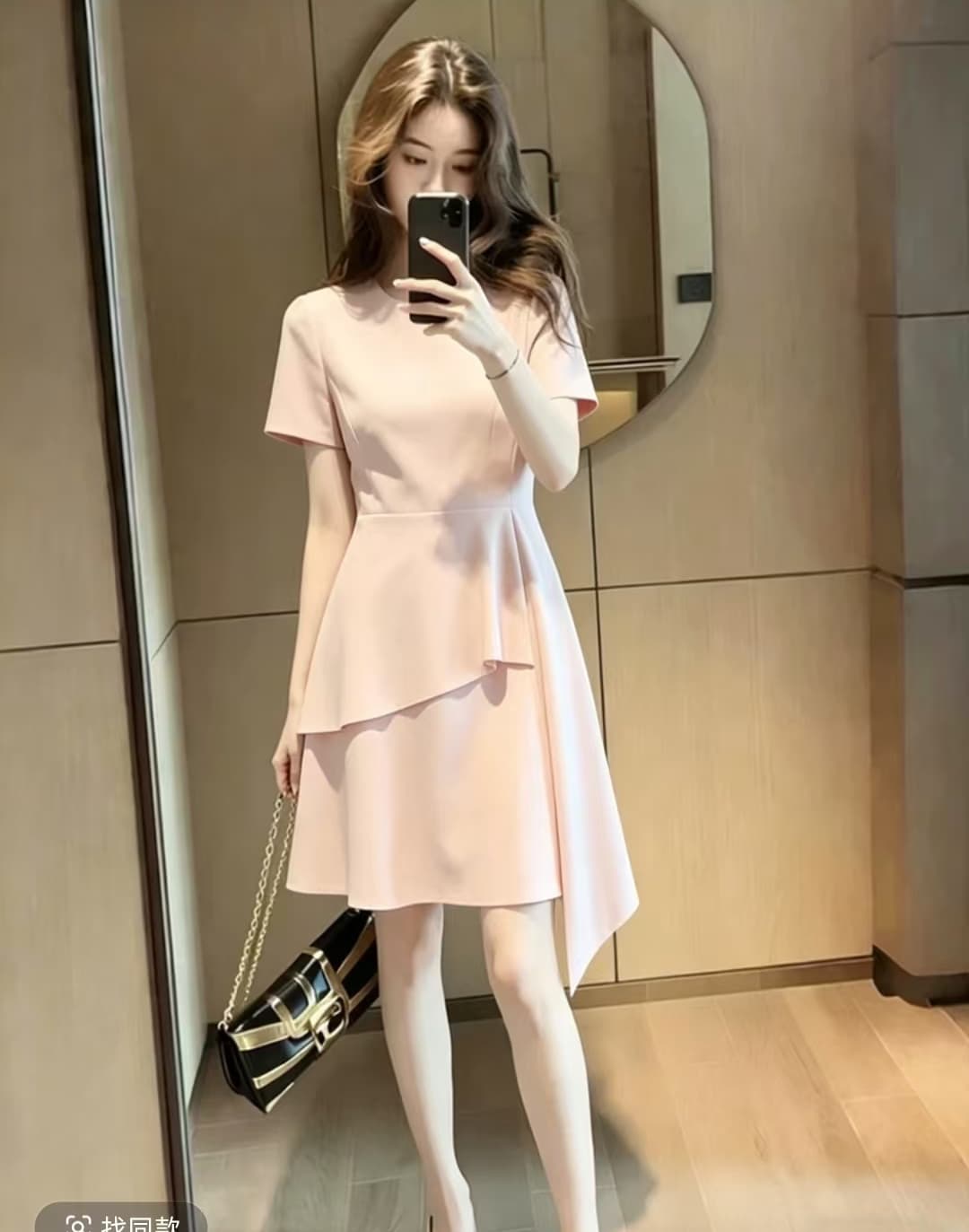 프랑스식 품격 불규칙 프릴 핑크색 반팔 라운드 넥 허리 수축 슬림해 보이는 여름 여성 드레스 2026 새로운 상세 이미지 3