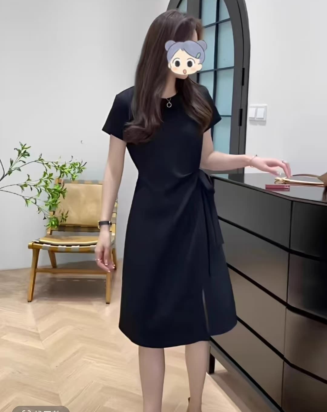 캐주얼 프랑스식 보라색 반팔 티셔츠 여성 드레스 여름 디자인 센스 작은 대중 트임 허리 수축 한 마디 중간 길이 치마 상세 이미지 4