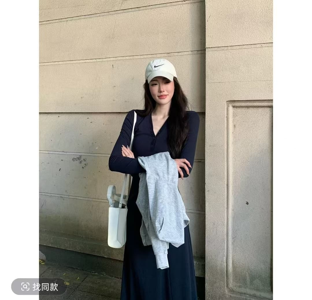 jijinqi 이른 가을 프랑스식 허리 수축 V넥 디자인 센스 품격 드레스 상세 이미지 2
