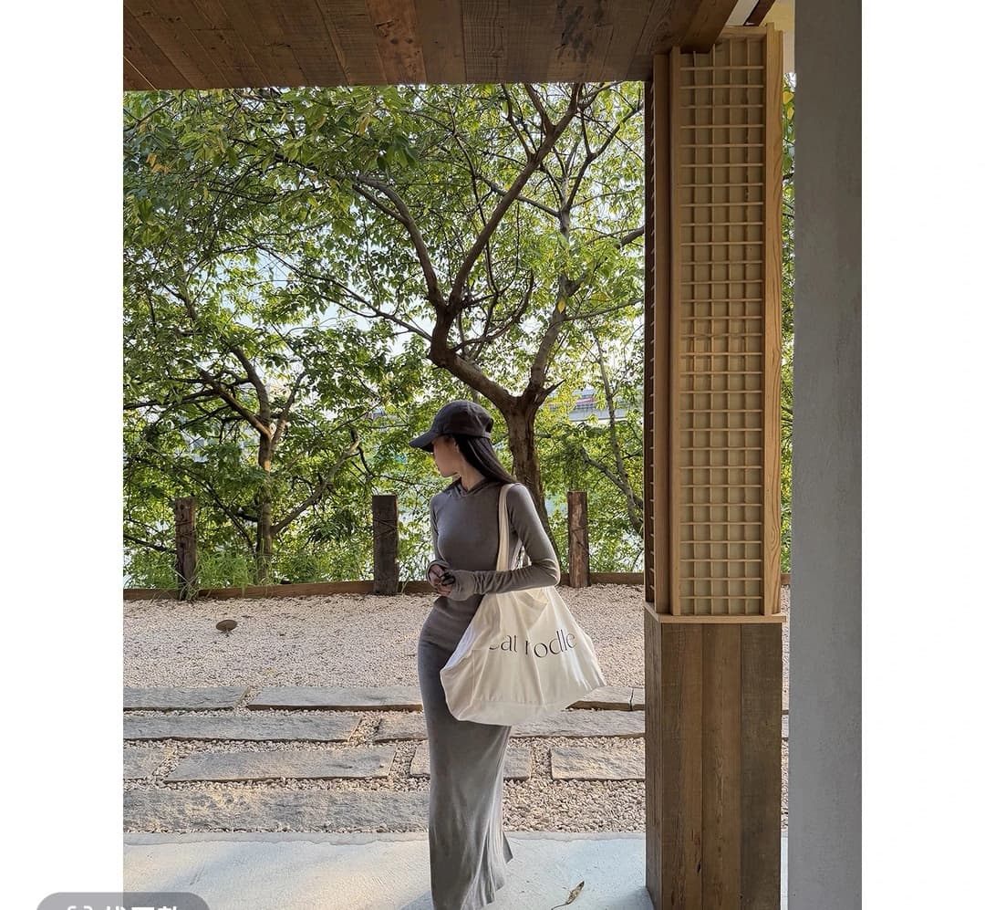 rosybow 프랑스식 순수한 욕망 바람 몸매 가꾸기 슬림해 보이는 품격 후드 긴팔 타이트 스커트 무릎 아래 여성 드레스 이미지 4