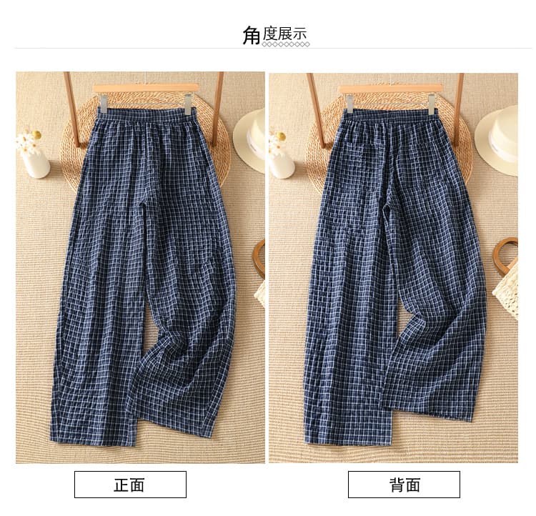 실사 2026 여름 신제품 루즈핏 느긋한 바람 레트로 체크무늬 허리밴드 캐주얼 모통이 칼 바지 바지 상세 이미지 6